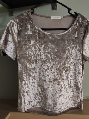 Y2K Anistar Crushed Velvet Tee - Beige Mink/pinkish Neutral Texture Top